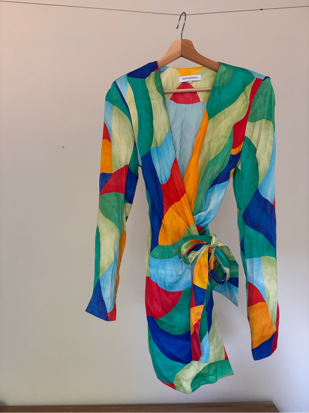 WeWoreWhat Multicolor Abstract Wrap Dress in Blue, Green, Red, Yellow